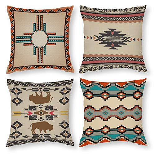 Vazzio Throw Pillow Covers Set of 4,Southwestern American Native Pattern Pillow Covers Decorative Soft Pillow Cushion Case for Sofa Couch Bed Home Car Decoration 18 x 18 Inch