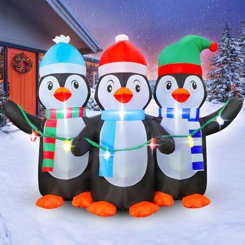 FunFanso 6 FT Christmas Inflatable Penguin Decoration with LED Lights