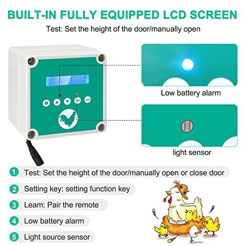 ETE ETMATE Automatische Hühnerklappe,Türöffner Hühnerstall mit Zeitschaltuhr & Lichtsensor | Batterie & Netzbetrieb… – Bild 5