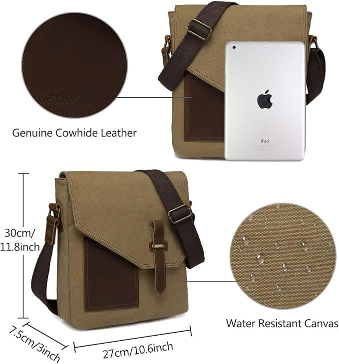 VASCHY Small Messenger Bag, Vintage Canvas Leather Lightweight Crossbody Bag - Image 3