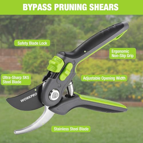 WORKPRO 8" Bypass Pruning Shears for Gardening with Dual-Size Opening - image 3