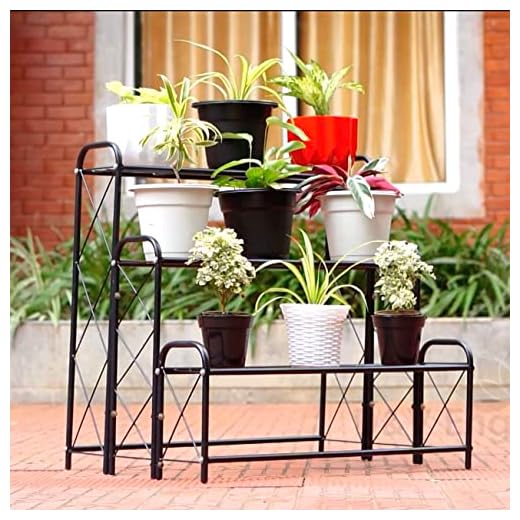 D&V ENGINEERING - Creative in innovation Metal 3 Tier 9 Planter Stand, Black, 82 cm, 1 Piece