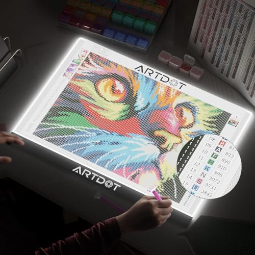 ARTDOT Diamond Painting Adultos, Mesa de Luz Dibujo A3 Tableta de Luz, Dibujo De Luz Super Delgado y Brillo Light Board Ajustable con Cable USB, Pintura Diamante Accesorios para Dibujar - imagen 2