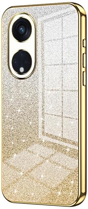 Compatible with Oppo Reno 8T 5G Case, Transparent Glitter Electroplating Hybrid Protective Case, Slim, Scratch-Resistant and Shock Absorbing TPU Bumper Case for (Gold)