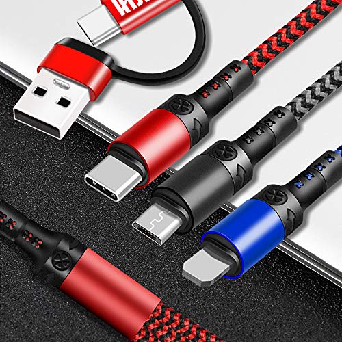 Lhjry 6 In 1 Multi Charging Cable 3Pack 4Ft Multiple Charge Cord Usb A/C To Phone Usb C Micro Usb Connector Charging Cord Compatible With Cell Phones Tablets And More - (Red,Black,Blue) #TOP4