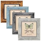 XUANLUO 5x5 Picture Frames Set of 4 Rustic Retro Photo Frame with Tempered Glass Wall Mount and Tabletop Display Family Friends Wedding Gift