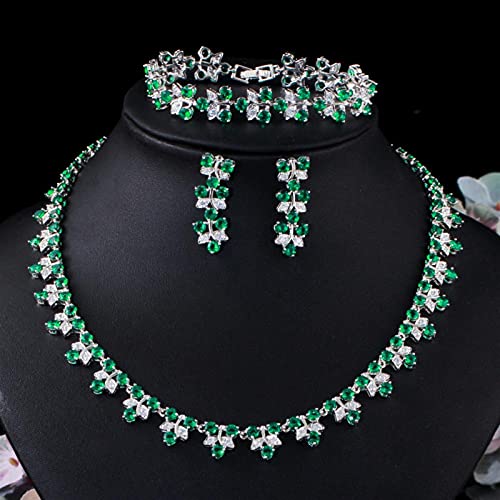 Collar de cristal verde y pendientes para novias y graduación