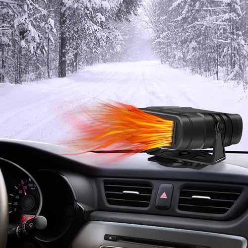 Ertisa Calentador De Coche, 12V 120W Calentador De Coche Portátil, Calefacción y Ventilador de Refrigeración 2 en 1 Descongelador Y Desempañador Giratorio de 360° para descongelación de Invierno