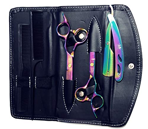 Kit Tesoura Cabeleireiro Barbeiro Fio Navalha 6.0 Desfiadeira 6.0 + Navalha + Estojo Furta Cor