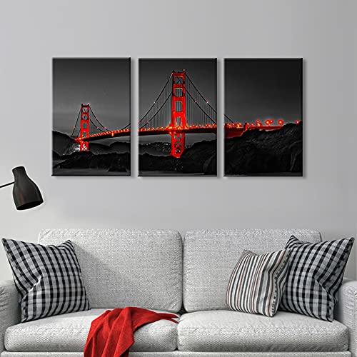 Black And Red Landscape Canvas Wall Art Decor Prints Golden Gate Bridge San Francisco Giclee Artwork For Office Living Room Bedroom Decoration Poster Picture Framed Ready To Hang #TOP2