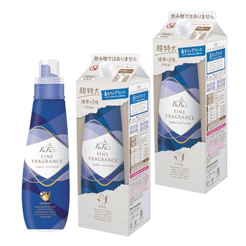 ファーファ 濃縮 柔軟剤 ファインフレグランス オム 本体 (600ml) 1個 + 詰替 エコ パック 超特大 (1500ml) 2個 セット クリスタル ムスク の香り