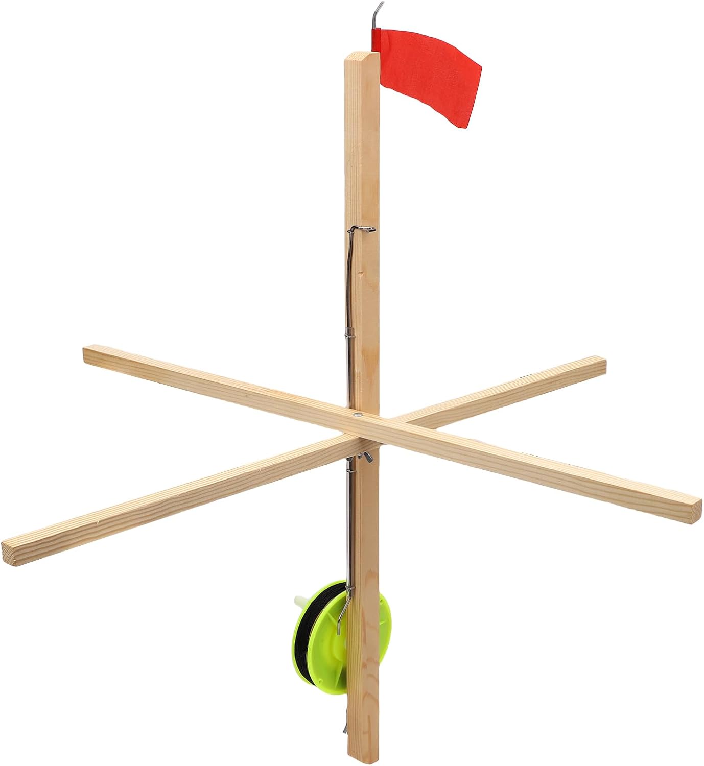 Sorandy Ice Fishing Tip Up with Red Pole Flags, Portable Ice Fishing Equipment Gear with Net & 50M Nylon, Ideal for Angler Tackle Accessory & High Visibility