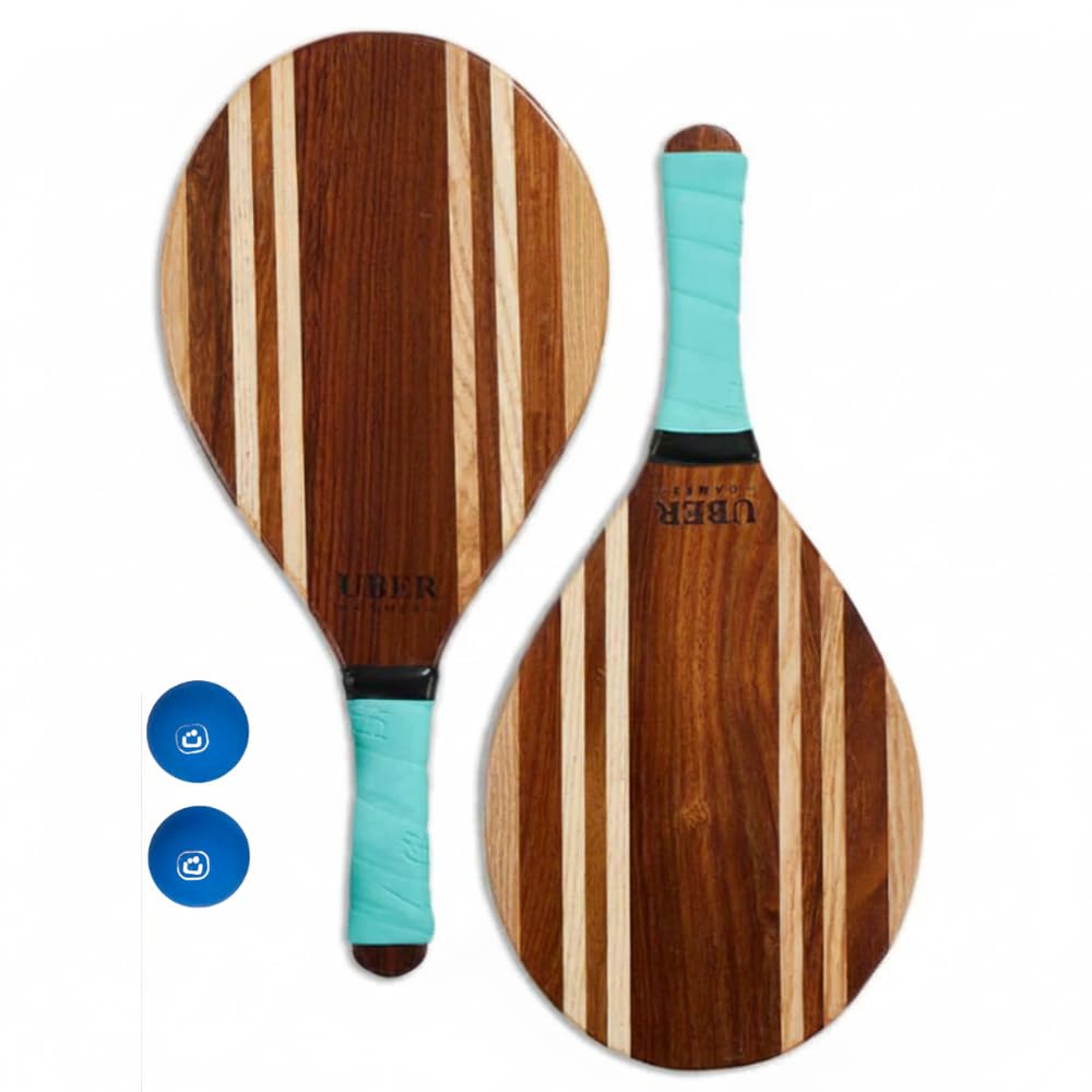 Ubergames - Set Frescobol in legno, racchetta da tennis da spiaggia con 2 bacchette e borsa in tela, gioco da spiaggia per adulti e bambini
