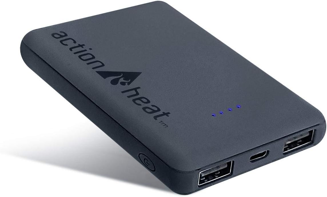 ActionHeat Portable 5V Power Bank 6000mAh Kit – Lithium-Polymer Rechargeable Battery Pack for Heated Clothing and Charging Tablets, Smartphones – Black