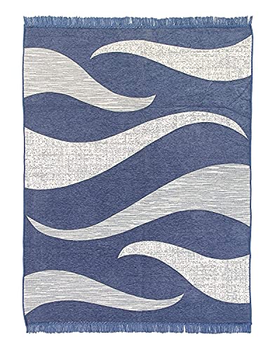 Image of Wave Design Sleek and Spacious Rectangular Chenille Carpet with Binding | Area Rug | Durries for Living Room, Bedroom |5X7 Feet (210 Cmx152 Cm) Grey