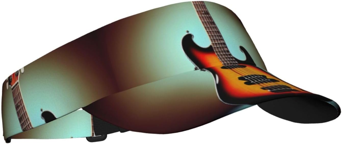 Guitar Bass Music Musical Instrument Print Sun Visor Hats for Women Men Adjustable Sports Golf Running Sun Caps Black