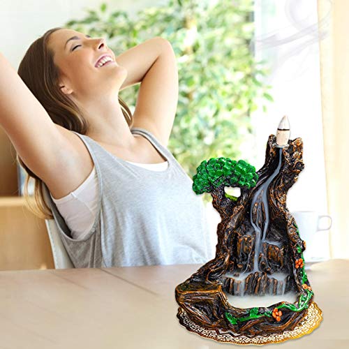 Queimador de incenso feito à mão em cascata, suporte de incenso de refluxo de cerâmica, com 50 moeda