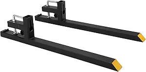 60" 4000lbs Clamp on Pallet Forks Heavy Duty Tractor Forks with No Adjustable Stabilizer Bar Quick Attach Pallet Fork for Bucket Tractor Loader Skid Steer