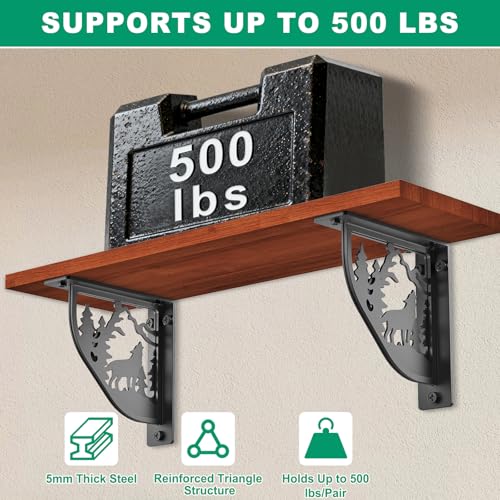 SELEWARE Black Heavy Duty Shelf Brackets, L 8" x H 8" x W 2" Wall Mount Decorative Shelving Brackets, 1/5" Thick Metal L Brackets with Mounting Hardware for DIY Floating Shelf (Wolf, 2 Pack) by SELEWARE - Used condition - Image 3