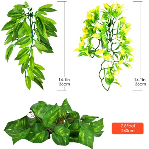 KATUMO Reptile Plants, 3 PCS Amphibian Hanging Plants with Suction Cup for Lizards, Geckos, Bearded Dragons, Snake, Hermit Crab Tank Pets Habitat Decorations - Thumbnail 2