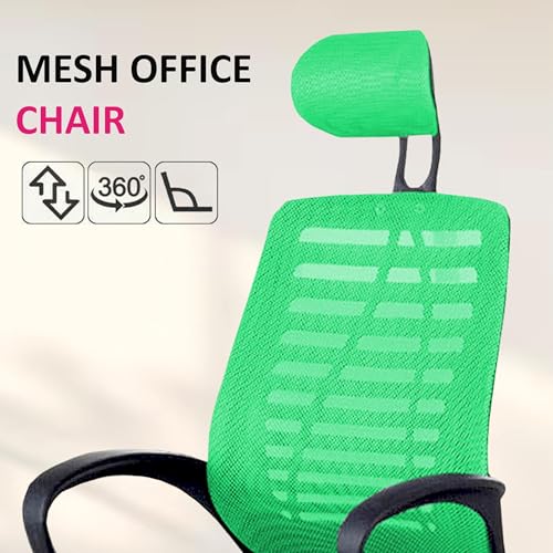 Image of Casa Copenhagen,Mesh Office Desk,Rocking, Ergonomic Computer Chair Adjustable High with Headrest and Comfortable Armrest Swivel Chair -Green & Black Handle