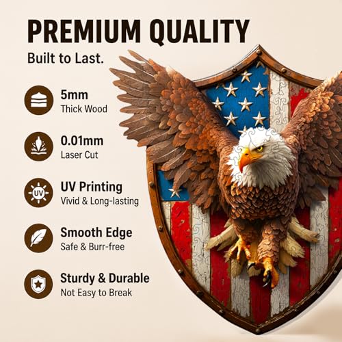 Rompecabezas de madera conmemorativo del 250.o aniversario de Estados Unidos, 200 piezas, diseño de águila estadounidense, rompecabezas irregular y único para adultos, regalo desafiante para hombres y veteranos miniatura 4