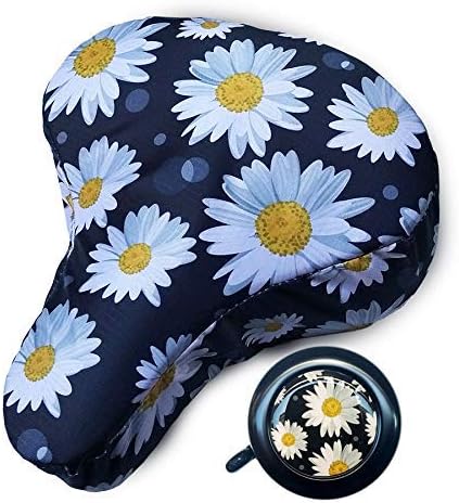 Cruiser Candy Cushioned Padded Waterproof Adjustable Fun Bike Bicycle Seat Cover (Daisy) with Bell