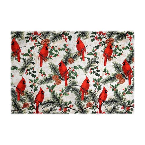 Image of Dining Table Mats Set of 4 - Bird Red Green Christmas Theme,Digital Print, Washable, Indoor /Outdoor, Heat-Proof, Wipe & Clean (47X33 cm) Red & Green