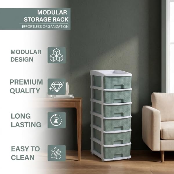 Image of Plastic Modular Drawer Storage Chest Of Drawers Organizer Storage Box, Large Stomo Racks For Multipurpose Anti-slip Shoes Organizers (Green, 6 Layer)