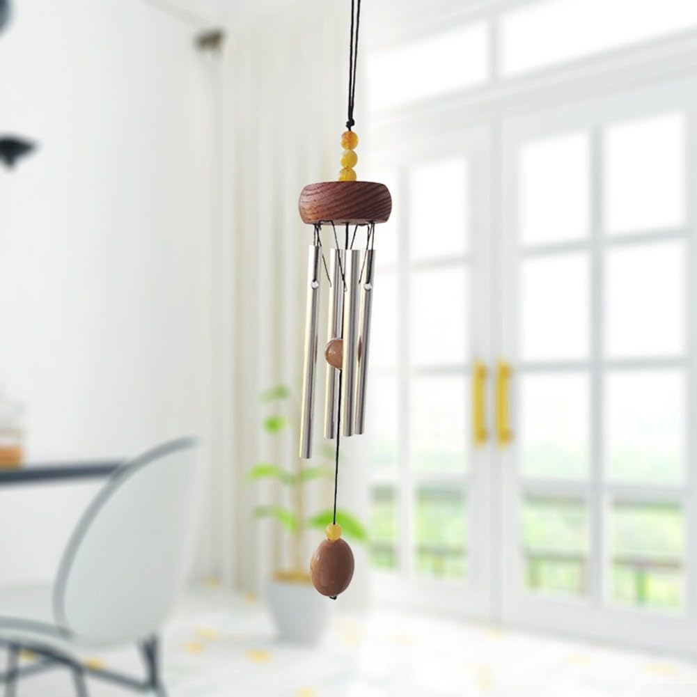 Comgooldool for MINI Wind Chimes with Copper Bells 4 Imitation Bronze Aluminum Tubes, 27 cm Garden Yard Outdoor Home Decoration Ornament for Window, Patio or Balcony(Reddish Brown)