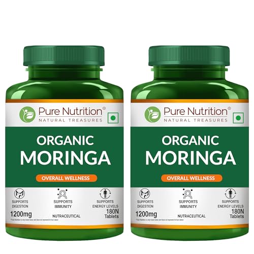 Image of Pure Nutrition Moringa 1200mg - 360 Veg Tablets (180X2) | Rich in Antioxidants, Vitamins & Minerals | Supports Healthy Digestion, Immunity, Energy Levels & Detox | Superfood Supplement for Men & Women