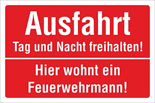 Schild Ausfahrt Tag und Nacht freihalten Feuerwehrmann 3 mm Alu-Verbund 300 x 200 mm Cover