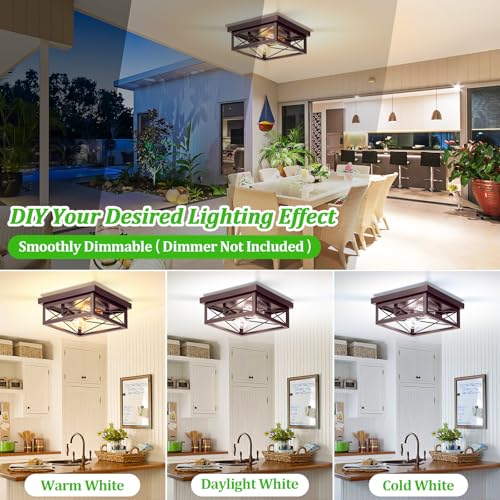 Brown Hallway Light Fixtures Ceiling, 2-Light Farmhouse Industrial Flush Mount Ceiling Lights, 2-Pack Modern Metal Kitchen Light Fixtures, Close to Ceiling Lights for Bedroom Living Room Entryway by Kondras - Used condition - Image 5