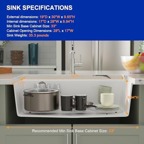 Dcolora 30 In. White Granite Composite Undermount Kitchen Sink Single Bowl Workstation, Quartz Kitchen Sink 30" x 19" x 9.65" #DC-GU5521 by Dcolora - Image 7