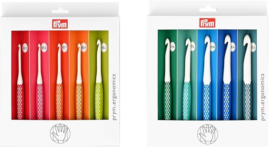 Prym Ergonomics Crochet Hook Set, Small (E, G, 7, H, J) and Large (7mm, L, M, N, O)