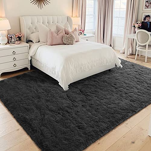 HOMORE Luxury Fluffy Area Rug Modern Shag Rugs for Bedroom Living Room, Super Soft and Comfy Carpet, Cute Carpets for Kids Nursery Girls Home, 8x10 Feet Dark Gray