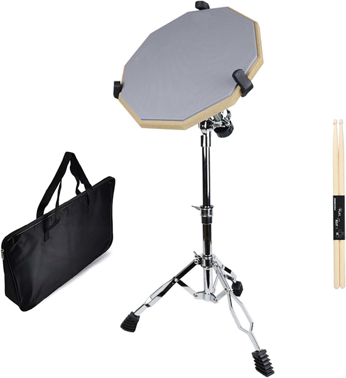 Drum Pad Set Snare Stand Practice Pad Drums 12 Inch Silica Gel Practice Pad 30.5 cm Snare Drum Stand Set with Double-Sided Quiet Drum Pad Drum Sticks Adjustable Stand