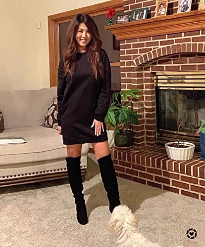 Miselon Womens Thickening Sweatshirt Dresses Fall Long Pullover Tunic Hoodies (Black, Large) #TOP3