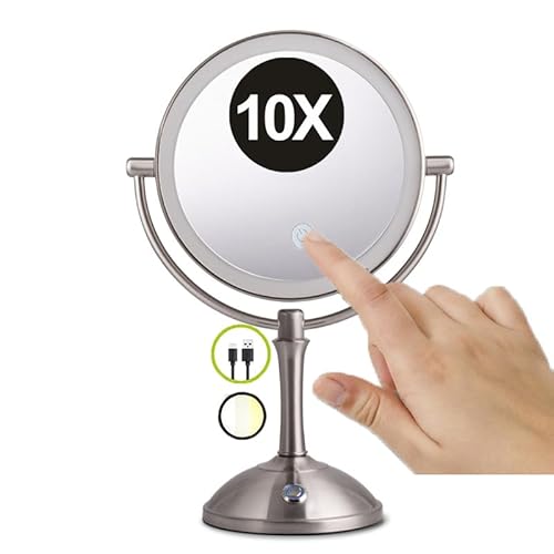 Washcadg 20.3 cm �[�d�� ���Ɩ��t�����C�N�A�b�v�o�j�e�B�~���[ 3�F �����\�A�j�b�P�����ʊg�� LED ���ϋ��A360°��] HD�X�^���f�B���O�V�F�[�r���O�~���[�A10X