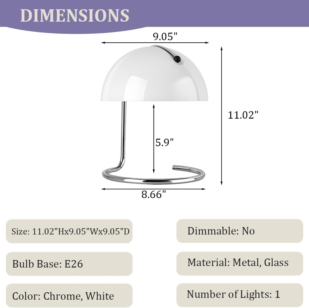 Meefad Semicircle Shape Table Lamp Simple Mushroom Lamp with Glass Shade Aesthetic Nightstand Desk Lamp Mid-Century Ambient Bedside Lamp for Bedroom Living Room