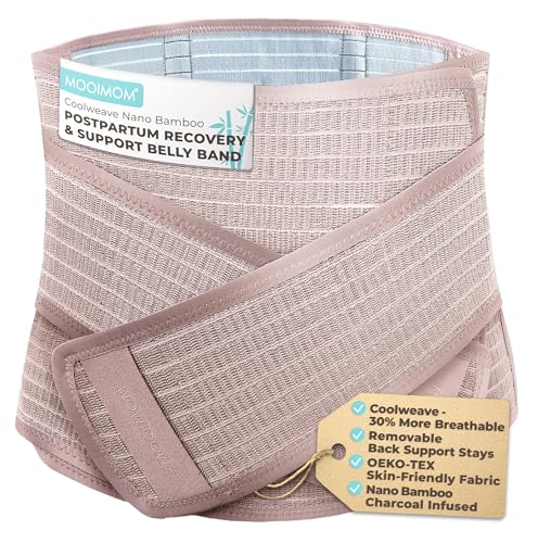 MOOIMOM Postpartum Belly Band, Breathable Abdominal Binder for C-Section Recovery, Adjustable Belly Wrap with Lower Back Support, Post Surgery Belly Binder & Postpartum Belt for Women After Birth