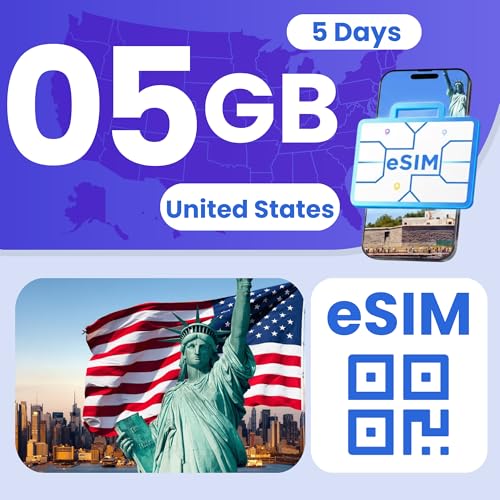 ESIM Cards for International Travel, USA Prepaid eSIM 5GB, 5-Day Plan, 4G LTE 5G Speed, Hotspot Supported, eSIM with Instant Activation in 10 Minutes