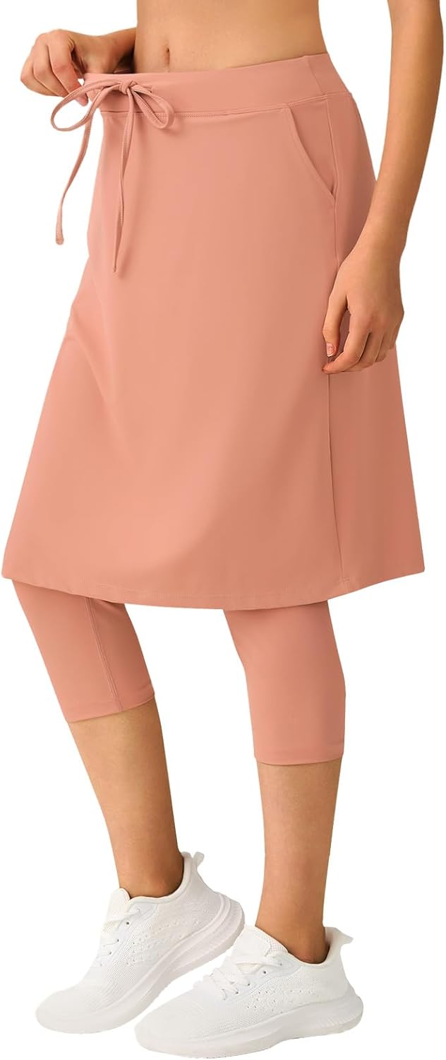 ANIVIVO Skirted Leggings for Women with Pockets,Athletic 22" Knee Length Skirt with Capri Leggings