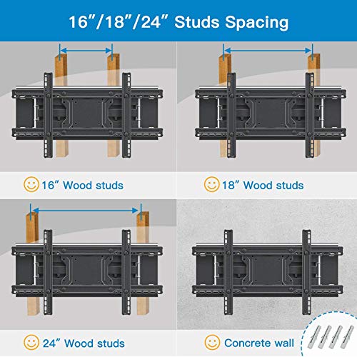 TV Wall Mount Bracket Full Motion- Fits 16”, 24” Wood Studs Articulating Swivel TV Mount for 37-75 Inch LED, LCD, OLED, Flat Screen TVs - Weight up to 132lbs - VESA 600x400mm PERLESMITH