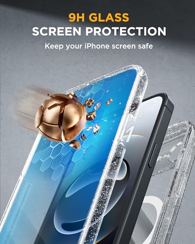 Image of Miracase for iPhone 17e Case & iPhone 16e Case, Full-Body Phone with Built-in Glass Screen Protector, [Magnetic with MagSafe] Military Drop Proof 17 E / 16 E Cover Bumper 6.1 inch, Clear Glitter