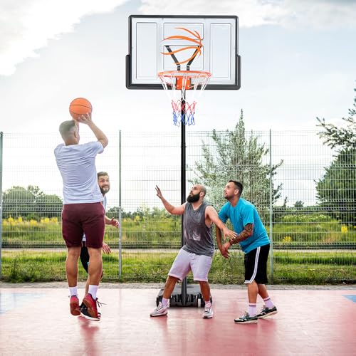 Panier de basket extérieur avec support à roulettes réglable 135-305 cm