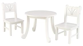 Wooden Queen-Anne Style Lil&apos; Doll Table & Chair Set for 18-Inch Dolls - White&comma; Gift for Ages 3&plus;