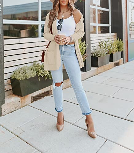 Merokeety Women's 2023 Long Sleeve Waffle Knit Cardigan Open Front Cozy Sweater Coat With Pockets,Beige,M #TOP6