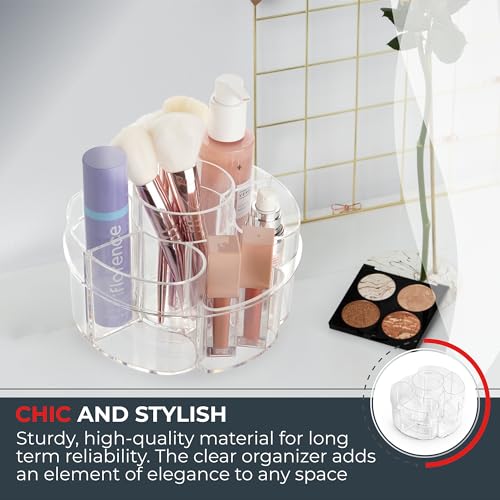 Image of Masirs Small 360 Rotating Makeup Organizer - Mini Yet Spacious Cosmetic Storage Solution with Multiple Compartments - The Perfect Spinning Make-Up Caddy for Vanity or Bathroom Counter (Round - Clear)