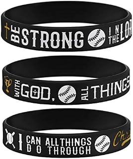 Sainstone Power of Faith Baseball Bible Verse Silicone Wristbands with Christian Inspirational Sayings
